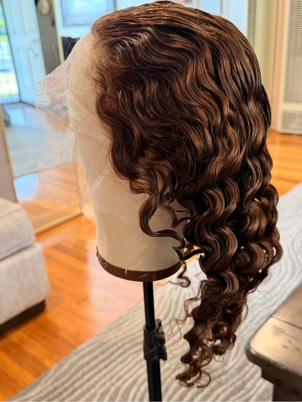 22” Chocolate Brown Deep Wave Curly Lace Front Human Hair Wig 200% Density #226